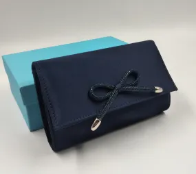 POCHETTE RASO BLU CON FIOCCO STRASS