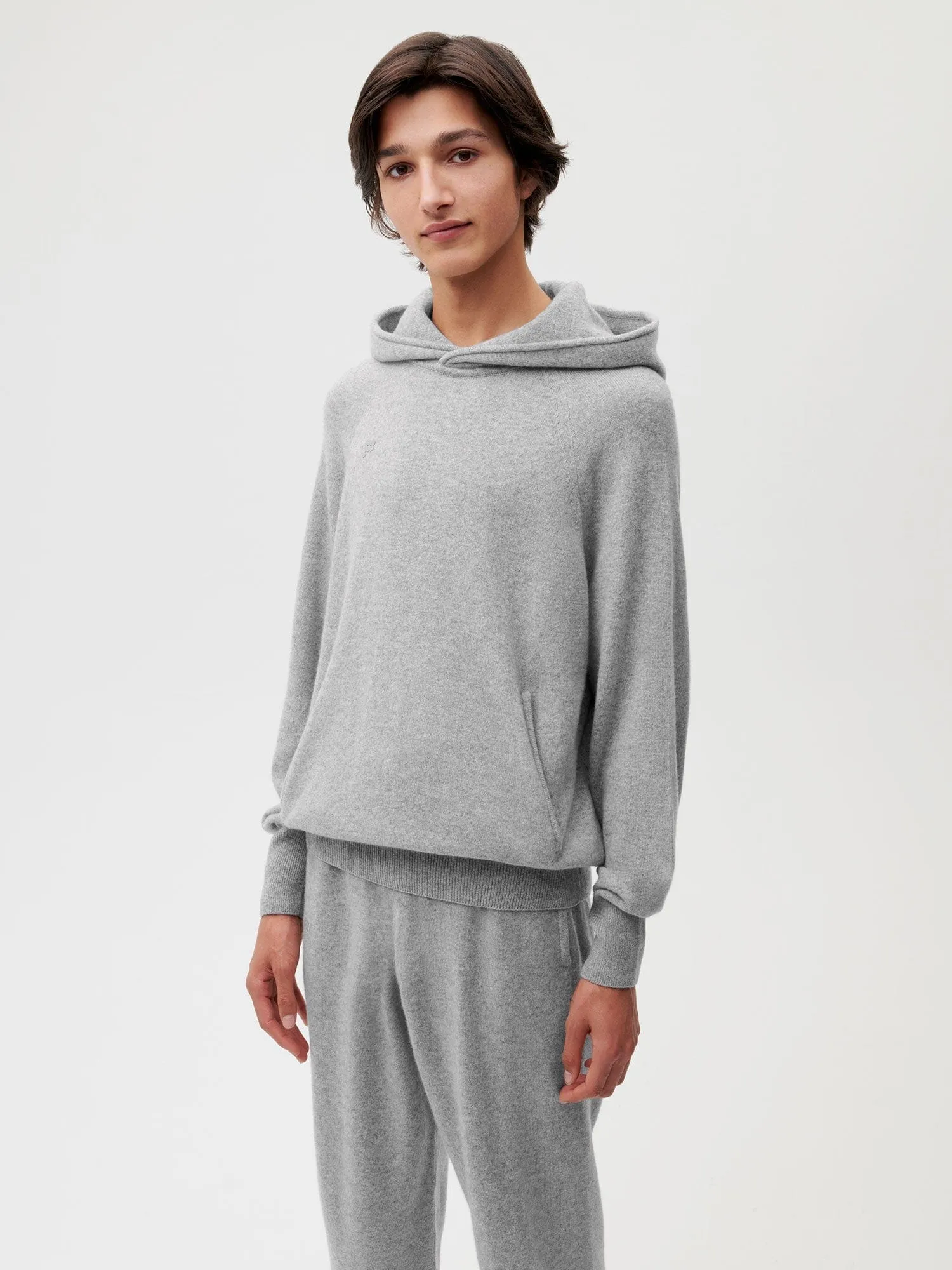 Recycled Cashmere Hoodie—pale grey melange