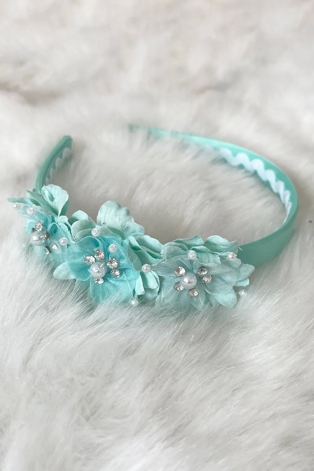 Satin Headband with Flowers and Gems