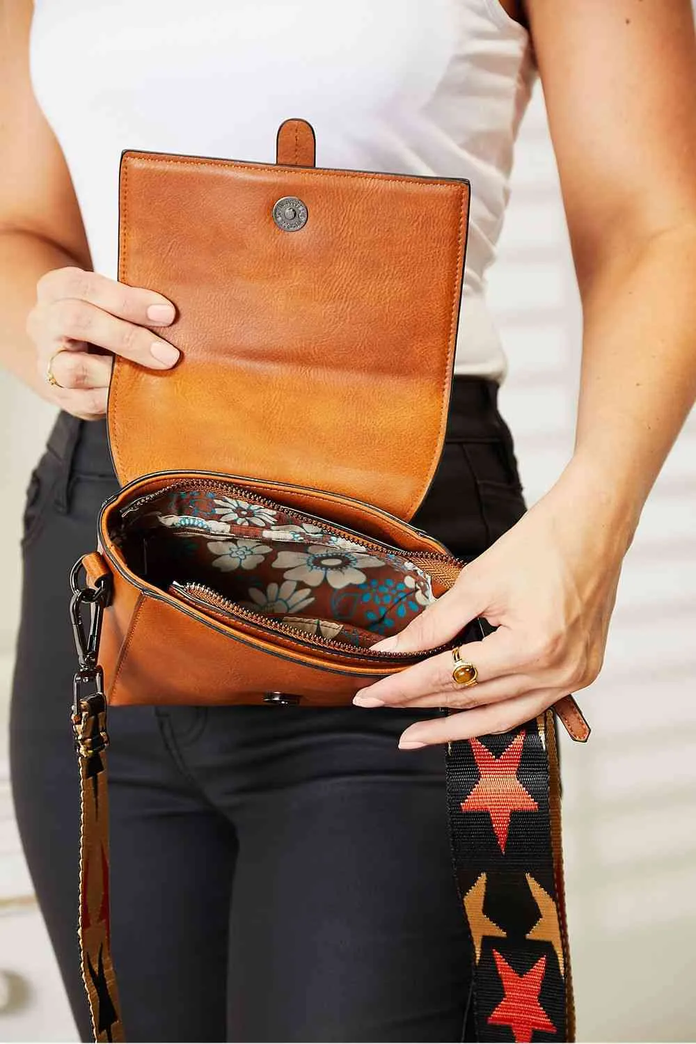 Seeing Stars Vegan Leather Wide Strap Crossbody Bag