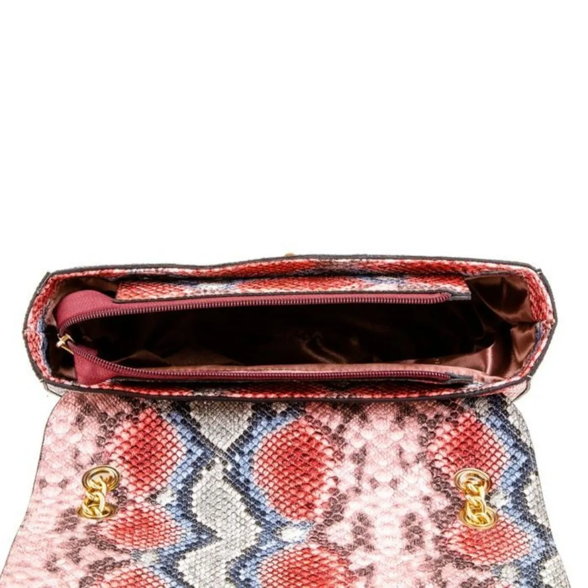 Snake Skin Printed Shoulder Bag in Red