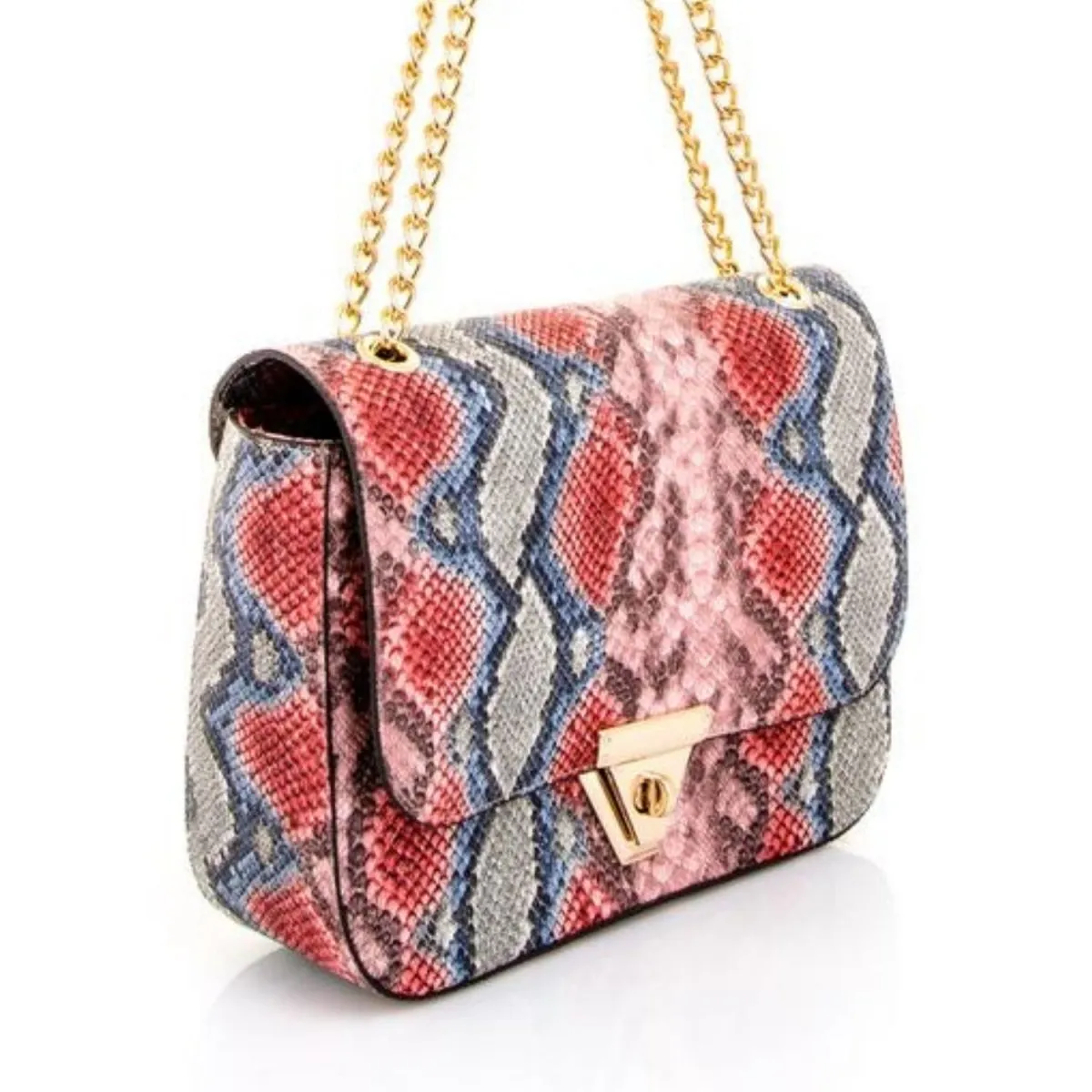 Snake Skin Printed Shoulder Bag in Red