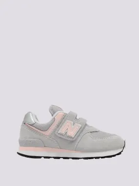 Sneakers bambina 574 Core Hook & Loop grigio e rosa