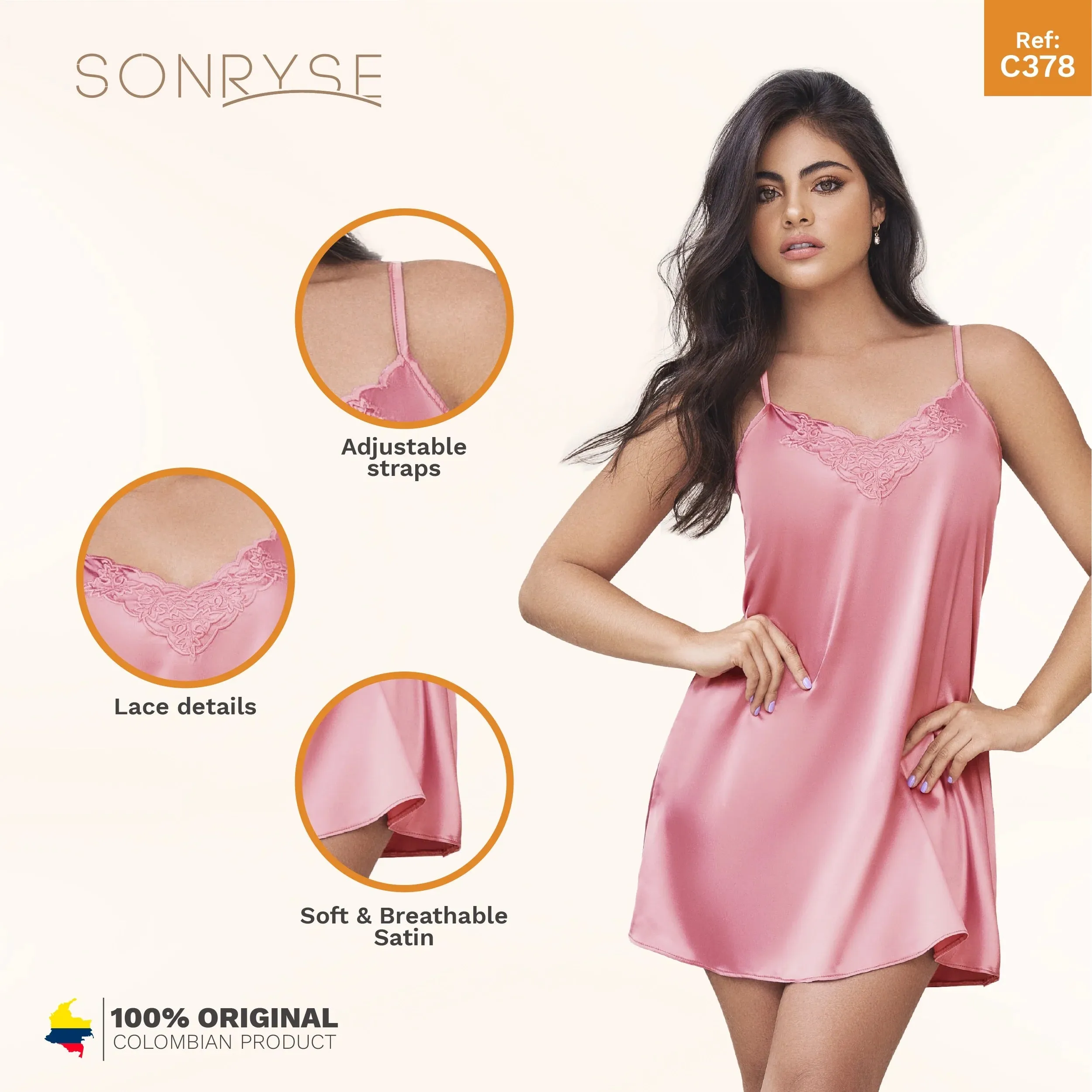 SONRYSE 378 | VESTIDO DE SATÉN BATAS DE SEDA PARA MUJER CON DETALLES DE ENCAJE