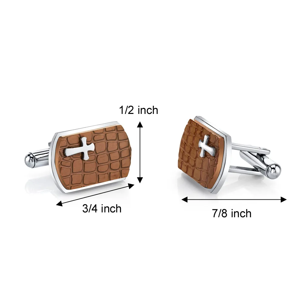 Stainless Steel Copper Cobblestone Cufflinks