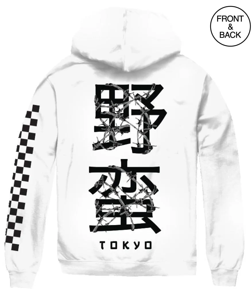 TOKYO ROSE CHECKERED KANJI HOODIE-BIG SIZE