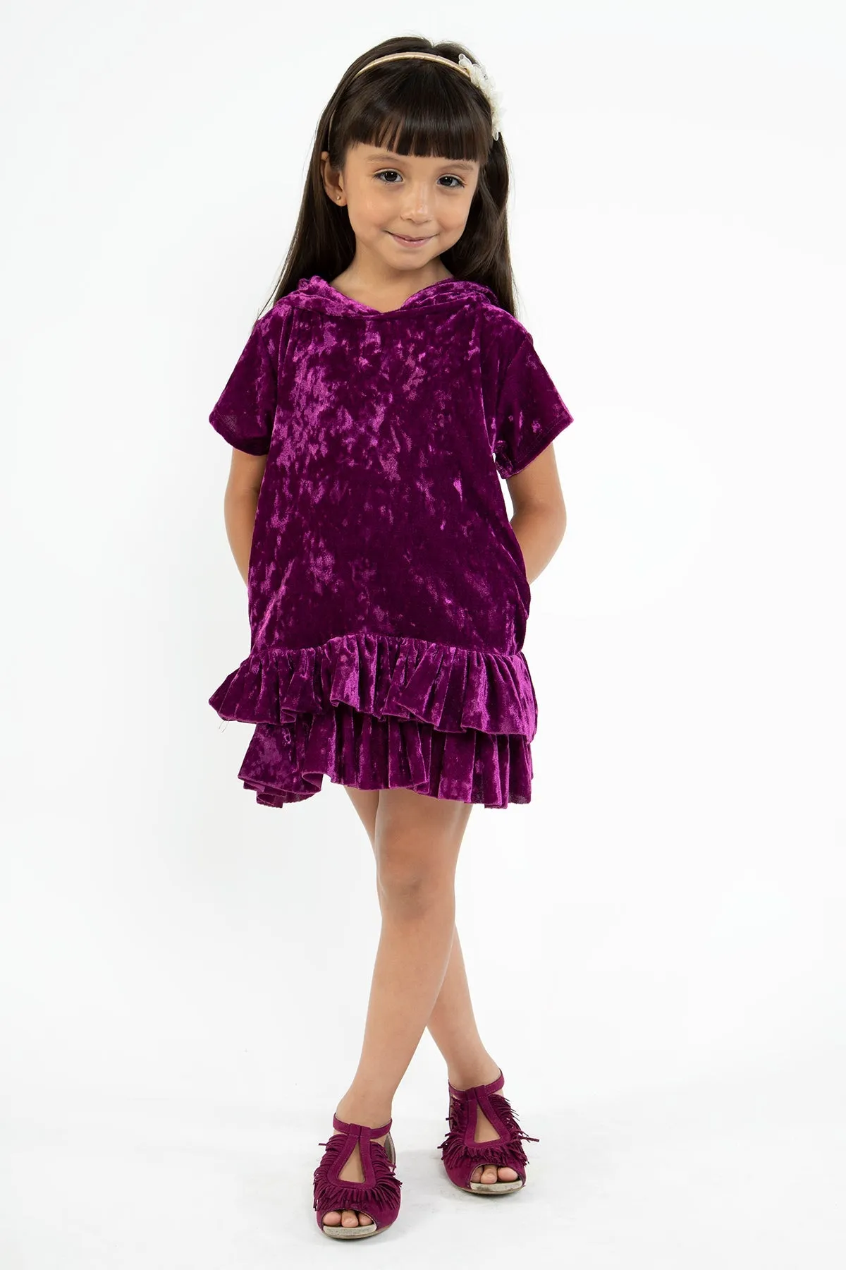 Velvet Hoodie Ruffle Girls Dress